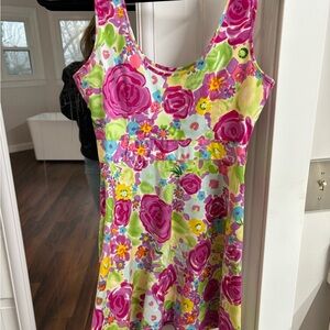 Tulle Floral Mini Dress - Pink and Green